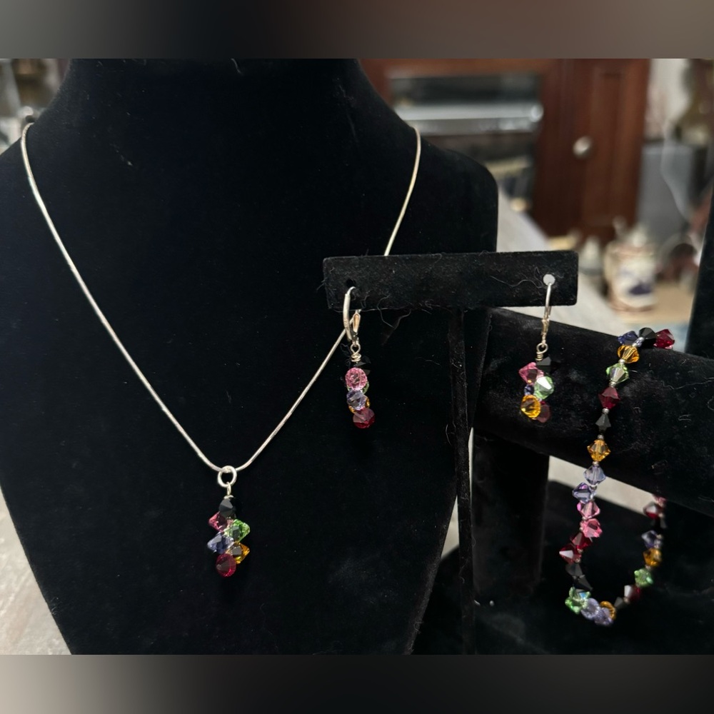 Sterling silver crystal necklace, earring and bracelet set